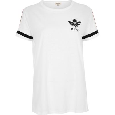 White front &#39;real&#39; print T-shirt